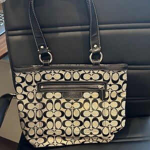 Coach Black and Cream Signature Tote